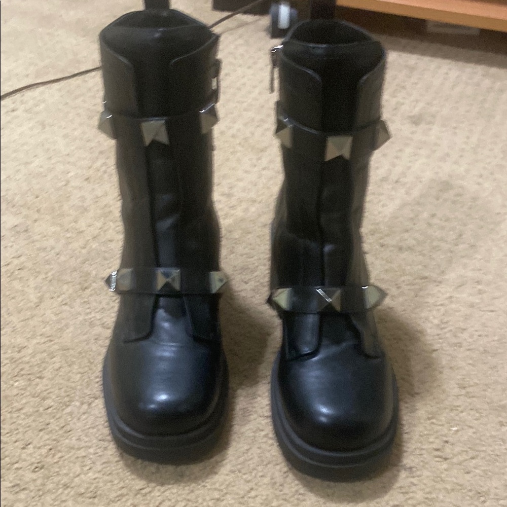 Black Leather Boots with Silver Accents